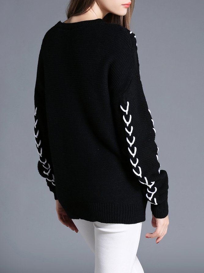 Knitted H-line Crew Neck Long Sleeve Sweater